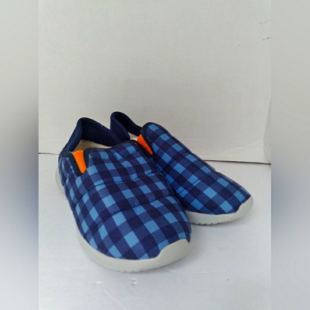 Slip On Comfort Shoes Blue Plaid‎ Padded Cozy Lightweight